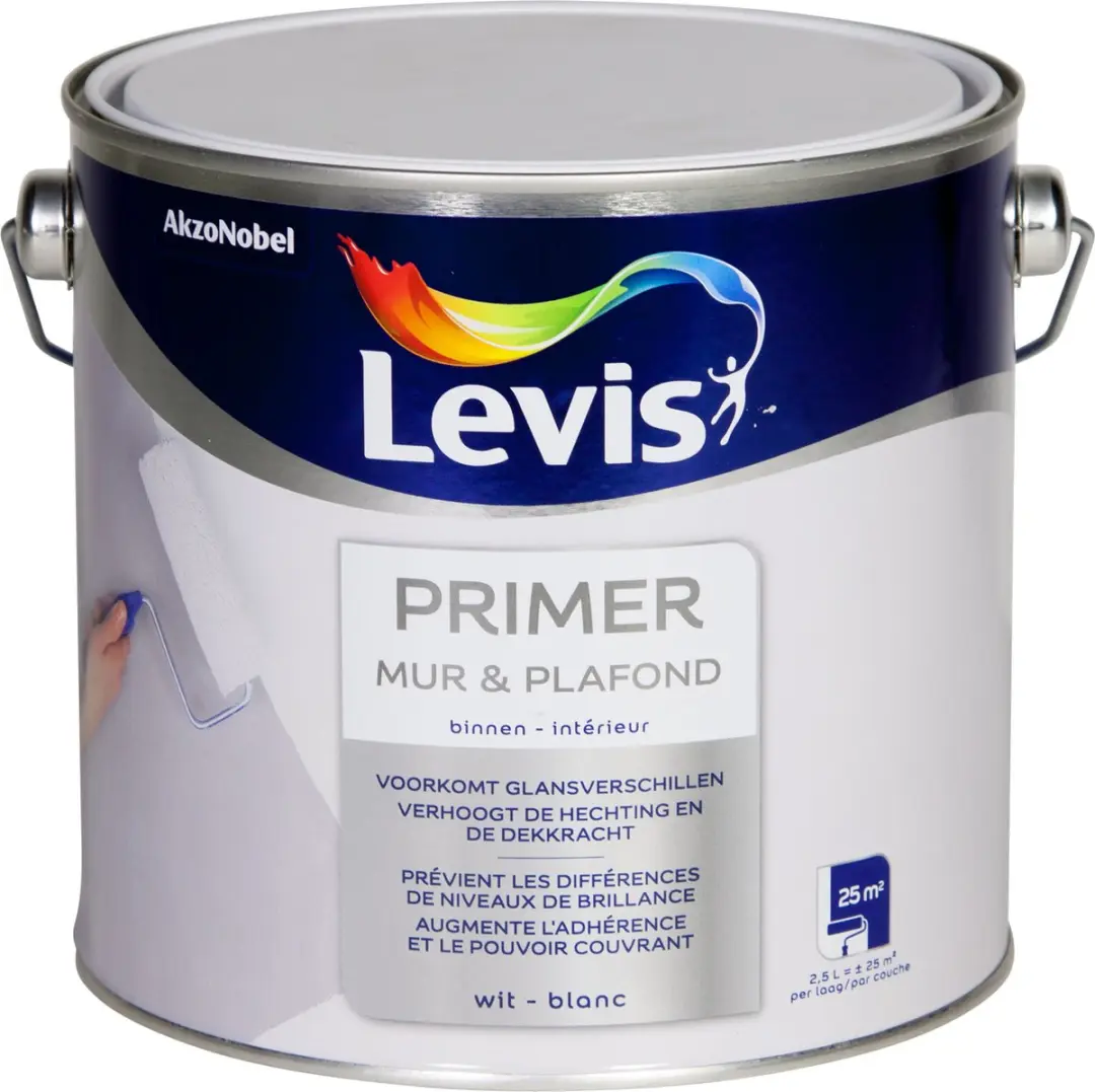Levi's Primer Mur & Plafond Wit 2,5L - Beton/Gips/Steen