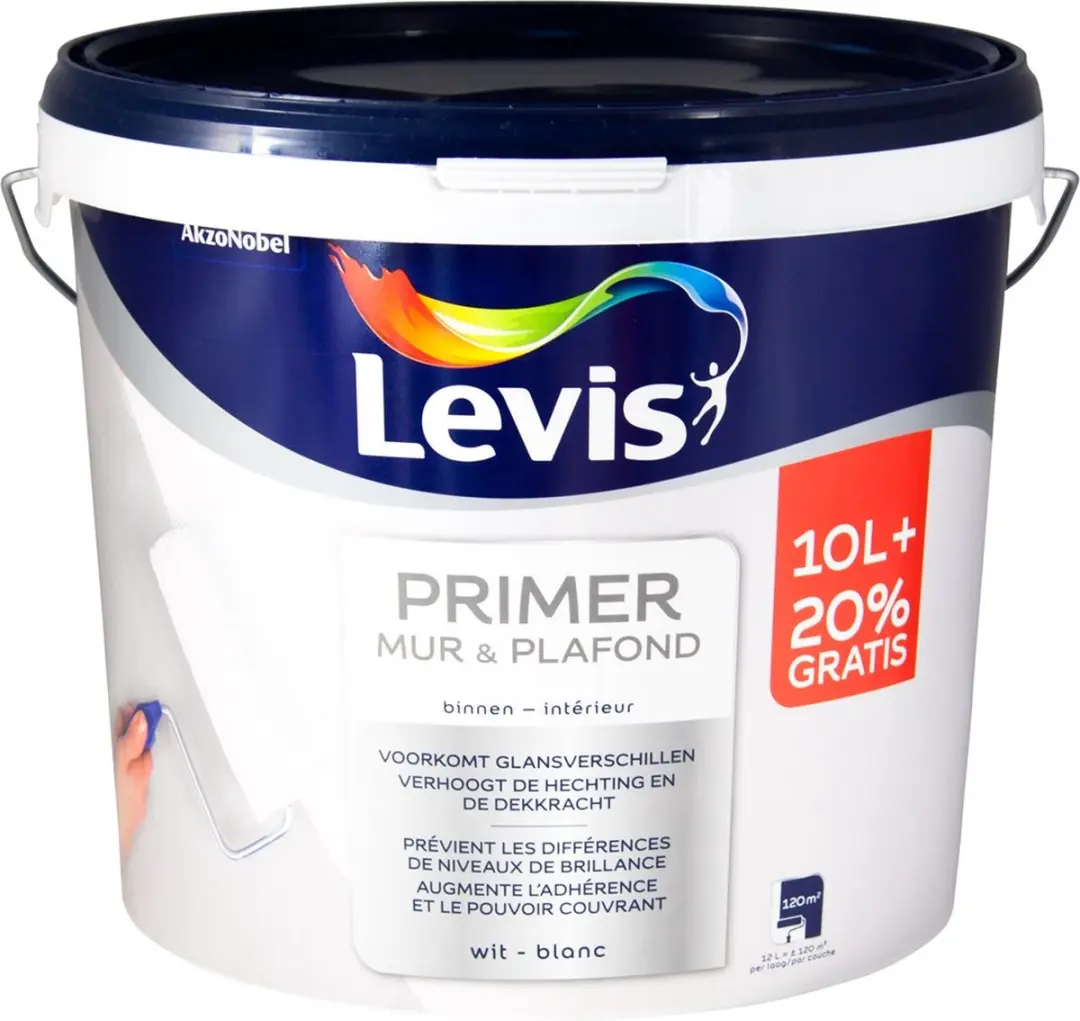 Levi's Primer Mur & Plafond Wit 2,5L - Beton/Gips/Steen