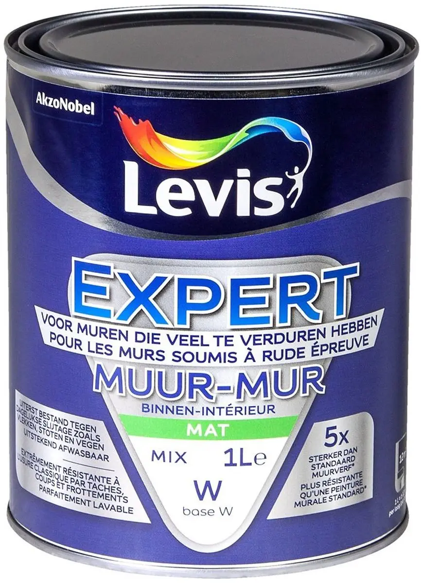 Levi's Expert Mur Mat Watergedragen Muurverf 1L - RAL 9010 Gebrokenwit