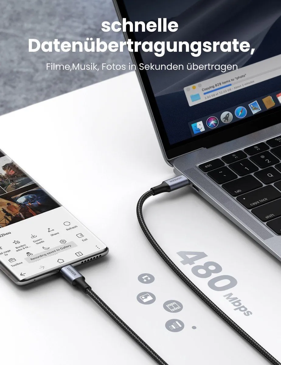 UGREEN 5A Gevlochten USB-C Kabel 100W 1m - Zwart