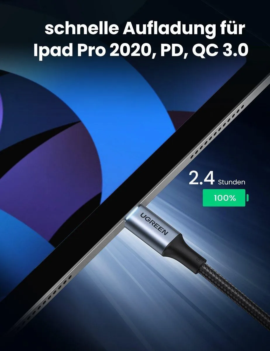 UGREEN 5A Gevlochten USB-C Kabel 100W 1m - Zwart