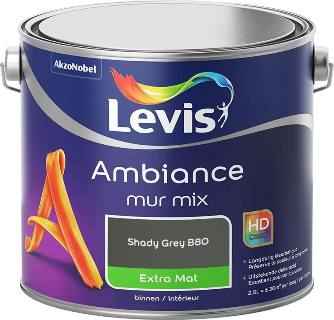Levi's Ambiance Mur Extra Mat Mix Shady Grey B80 Mengverf 2,5L
