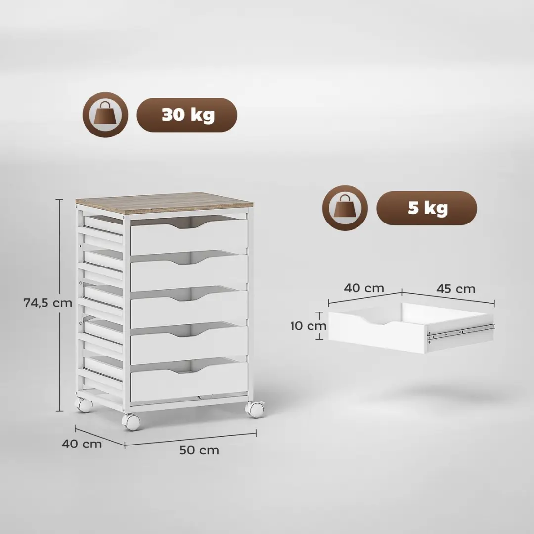 Homcom Archiefkast MDF 50x40x74,5cm - Wit - afbeelding 5 van 6