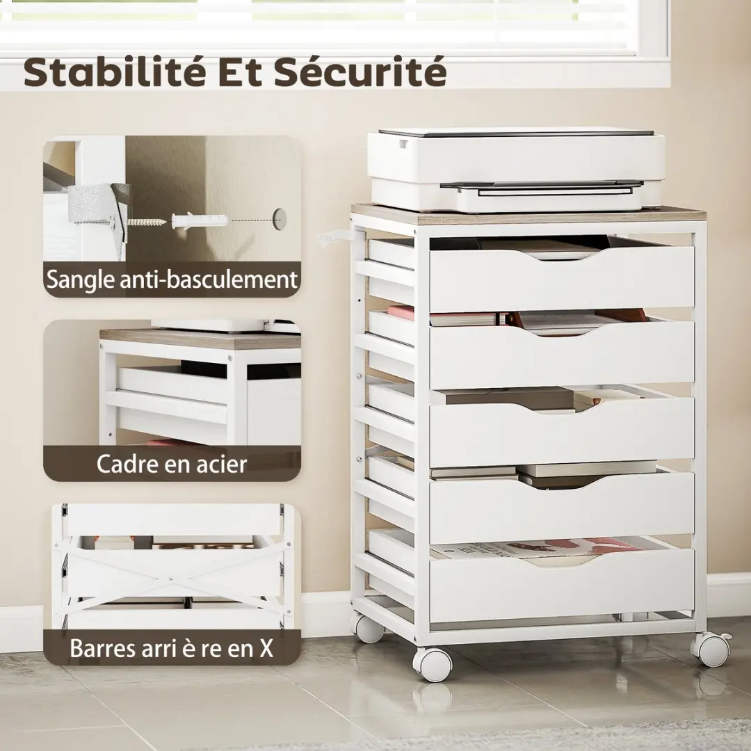 Homcom Archiefkast MDF 50x40x74,5cm - Wit - afbeelding 2 van 6
