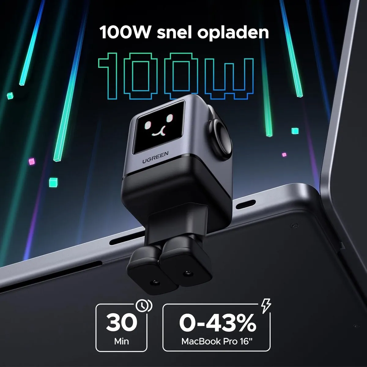 UGREEN UNO 100W GaN USB-C Oplader - 4 Poorten - Zwart - afbeelding 6 van 6