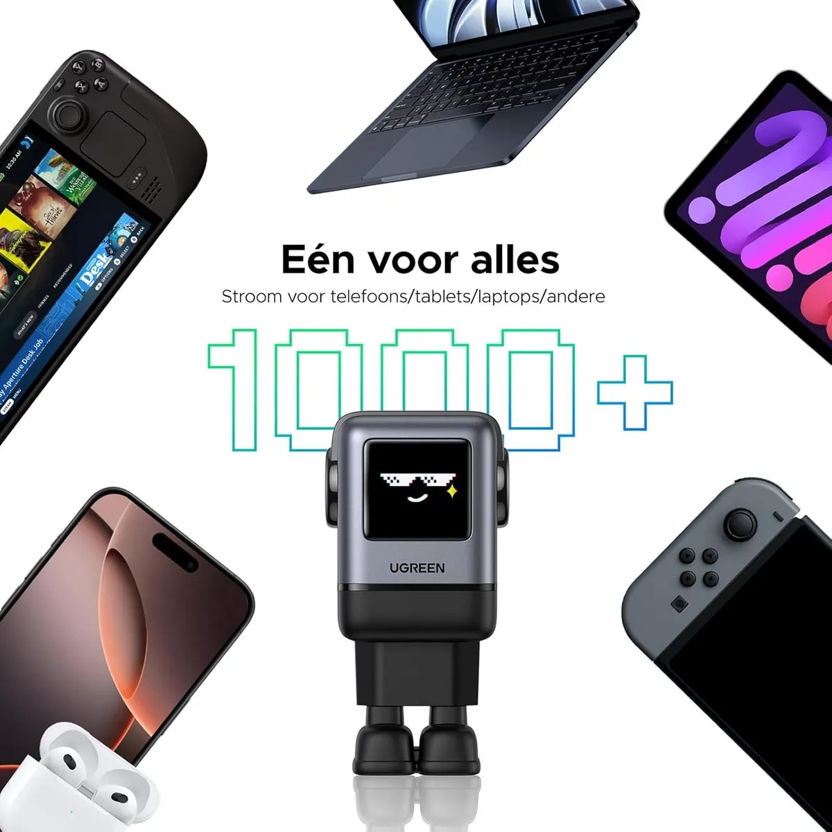 UGREEN UNO 100W GaN USB-C Oplader - 4 Poorten - Zwart