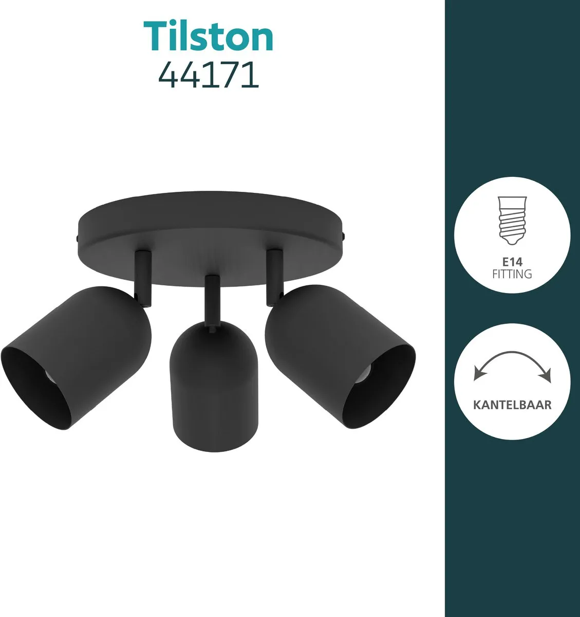 Eglo Tilston Spot E14 - 3x 40W - Ø25cm - Zwart