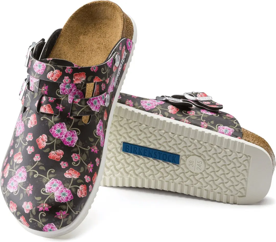 Birkenstock Kay SL Dames Werkklompen Blooming Roses - Zwart - Maat 37