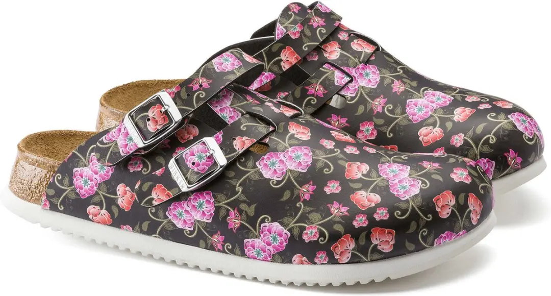 Birkenstock Kay SL Dames Werkklompen Blooming Roses - Zwart - Maat 37