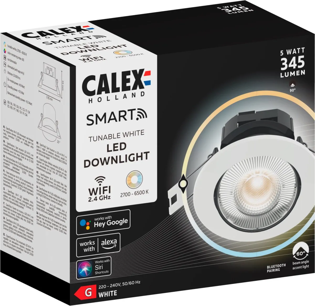 Calex Slimme Inbouwspots 5-delig - 8,5cm - Warm Wit 2700K