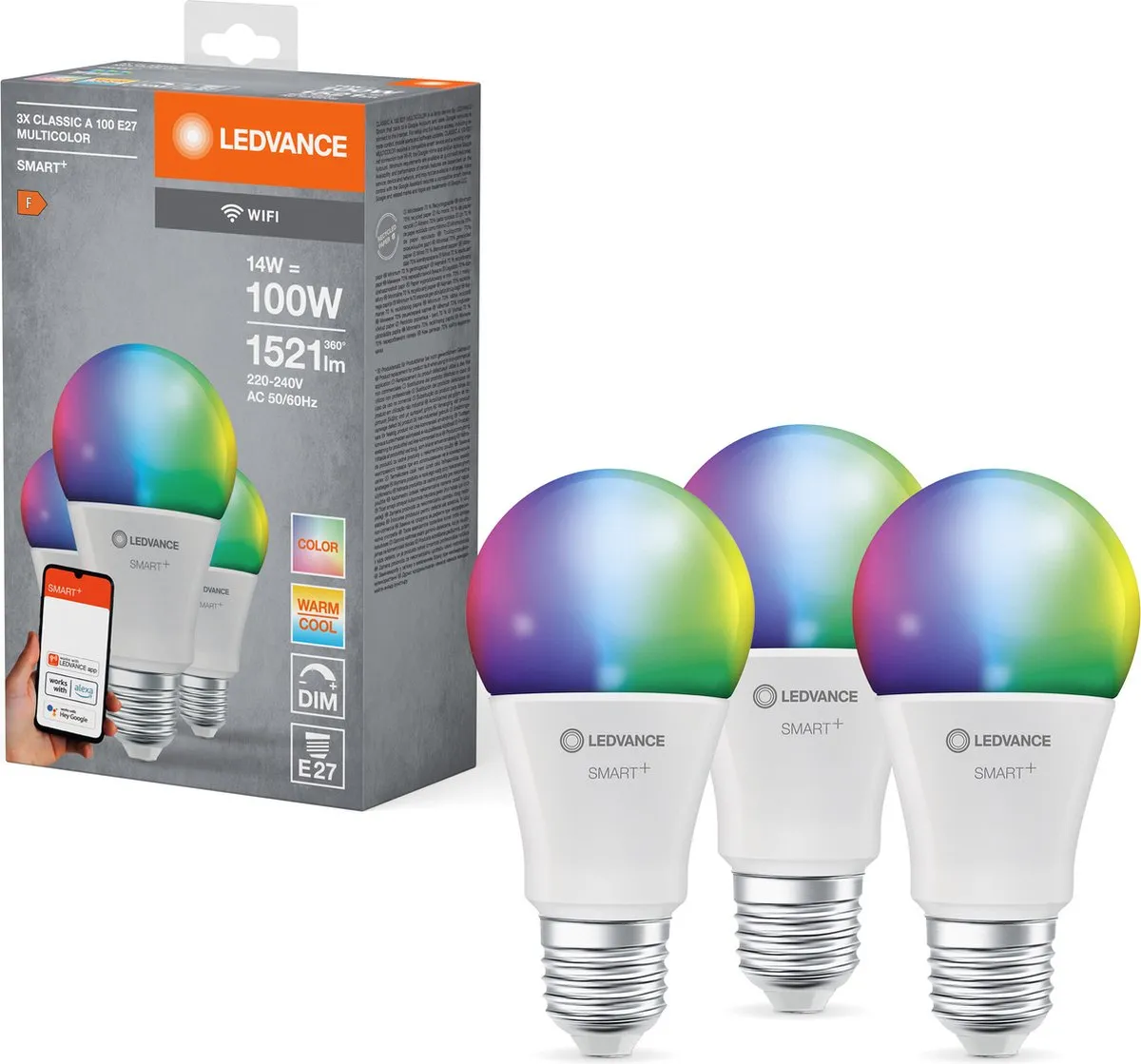 LEDVANCE Slimme LED E27 RGBW 14W 1521 Lumen - 3 Stuks - afbeelding 3 van 6