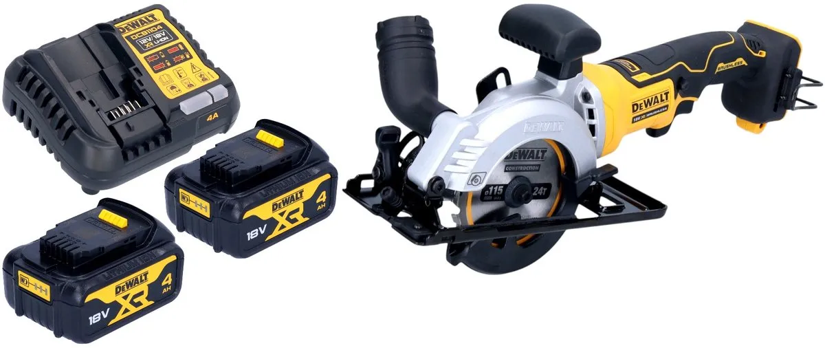 DeWalt DCS 571 M2 accucirkelzaag 18 V 115 mm borstelloos + 2x accu 4.0 Ah + lader