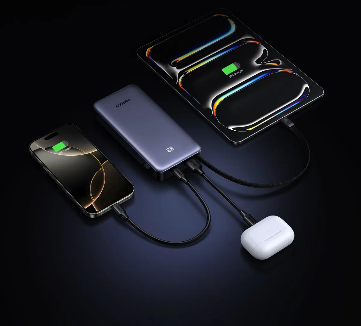 UGREEN 55988B Power Bank 20000mAh - 45W PD - 3x USB-C - Donker Grijs