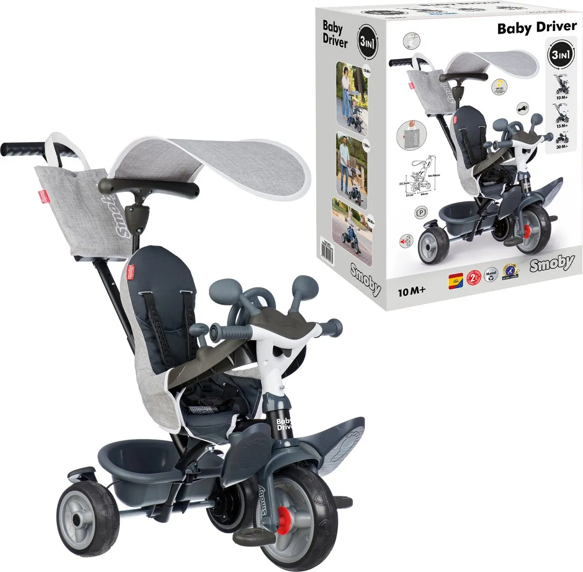 Smoby Baby Driver Driewieler 3-in-1 7600741503 - Zwart/Grijs