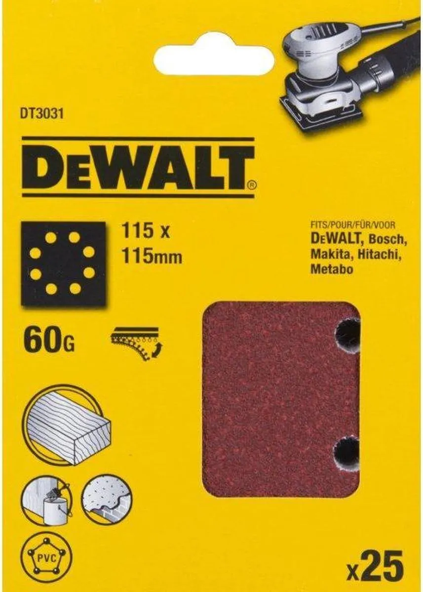 DeWalt DT3031 P60 Schuurpapier 1/4 Velcro - 25 Stuks