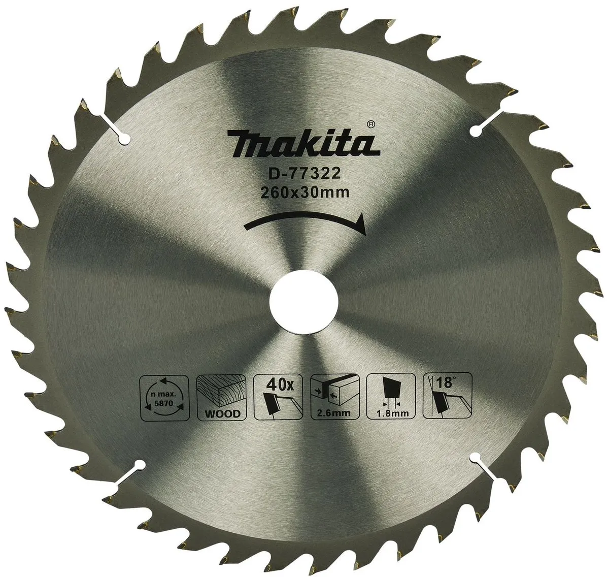 Makita D-77322 Afkortzaagblad Hout 260mm 40T