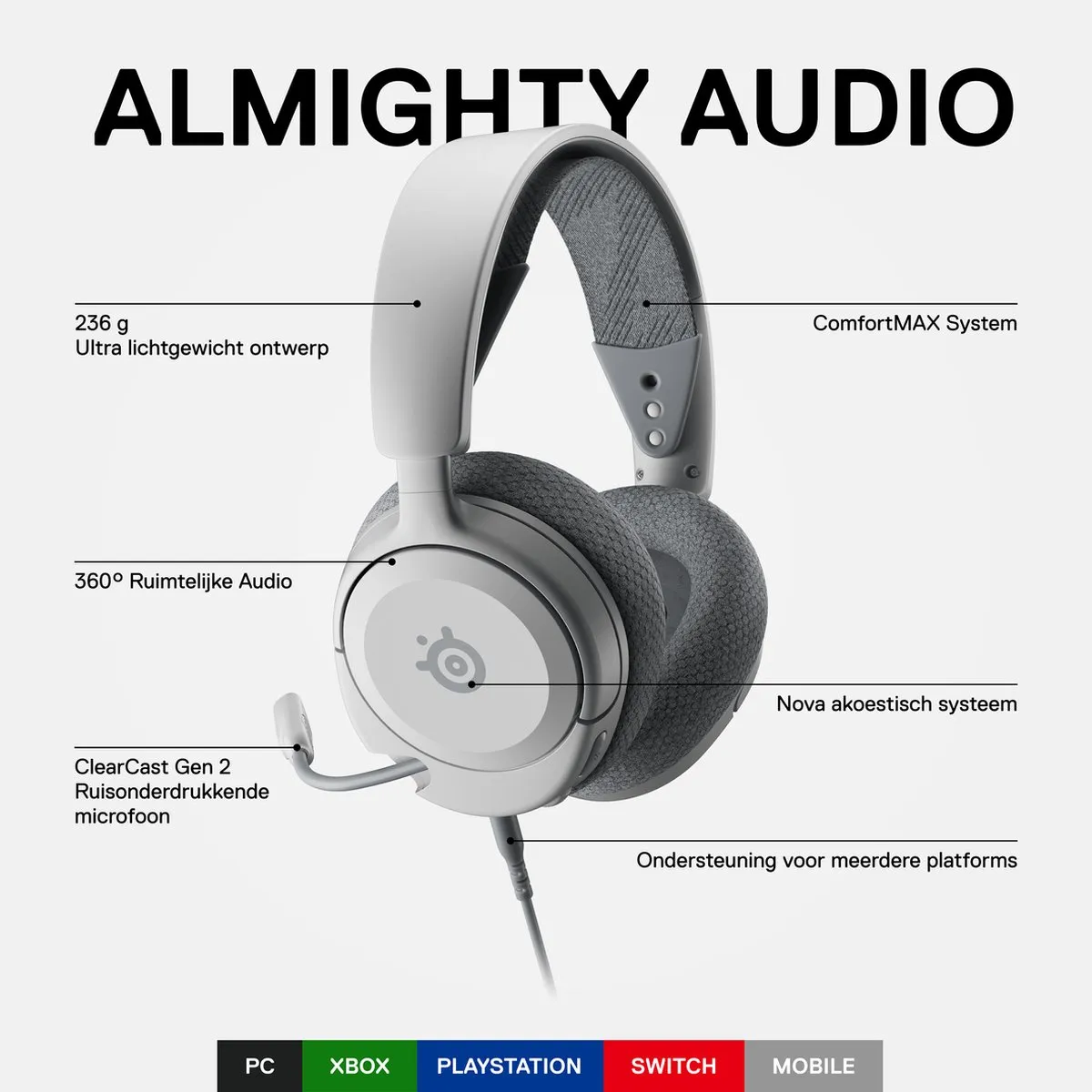 SteelSeries Arctis Nova 1 Gaming Headset - Wit