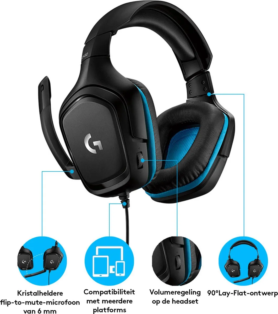 Logitech G G432 Gaming Headset - 50mm Drivers - Zwart