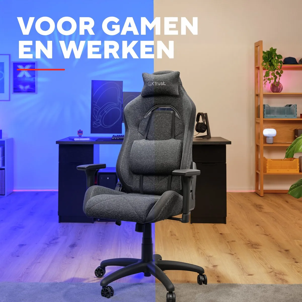 Trust GXT 723F Ruya Fabric - Gaming Stoel – Ergonomisch – Bureaustoel – Verstelbaar – Gamestoelen – Gaming Chair – Grijs