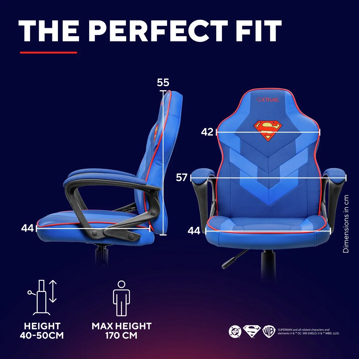 Trust GXT 703SM Revvo - Kinder Gaming Stoel Superman Editie - Kinder Bureaustoel - Superman Blauw