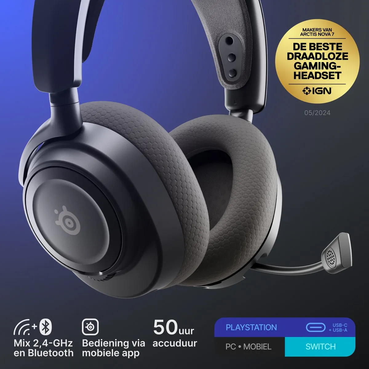 SteelSeries Arctis Nova 7P Gen 2 - Draadloze Gaming Headset - PlayStation - Zwart