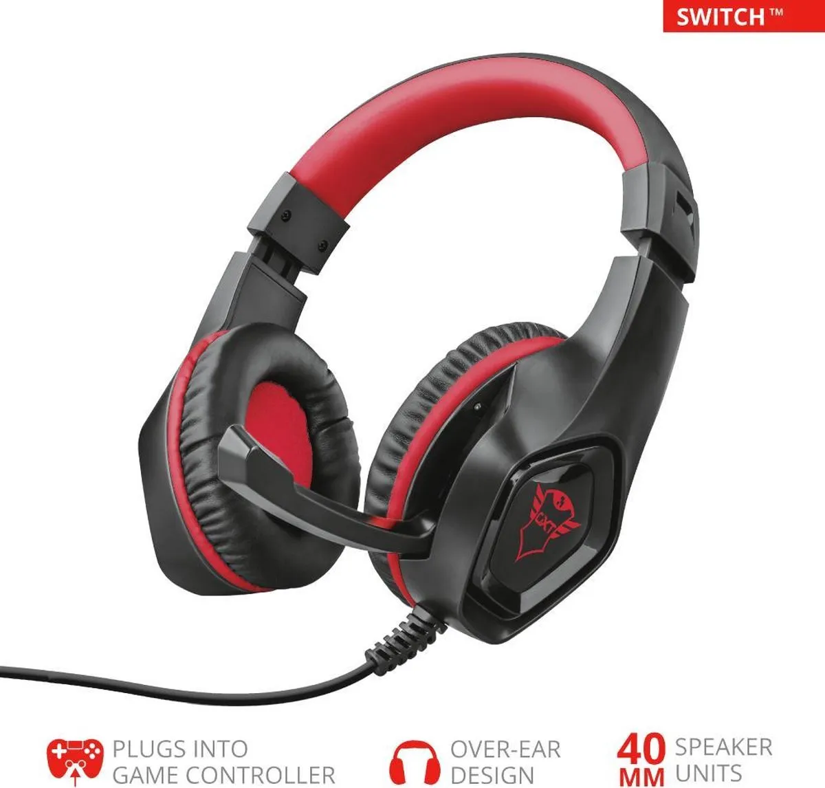 Trust GXT 404R Rana Gaming Headset - Nintendo Switch - 40mm Drivers - Zwart/Rood - afbeelding 6 van 6