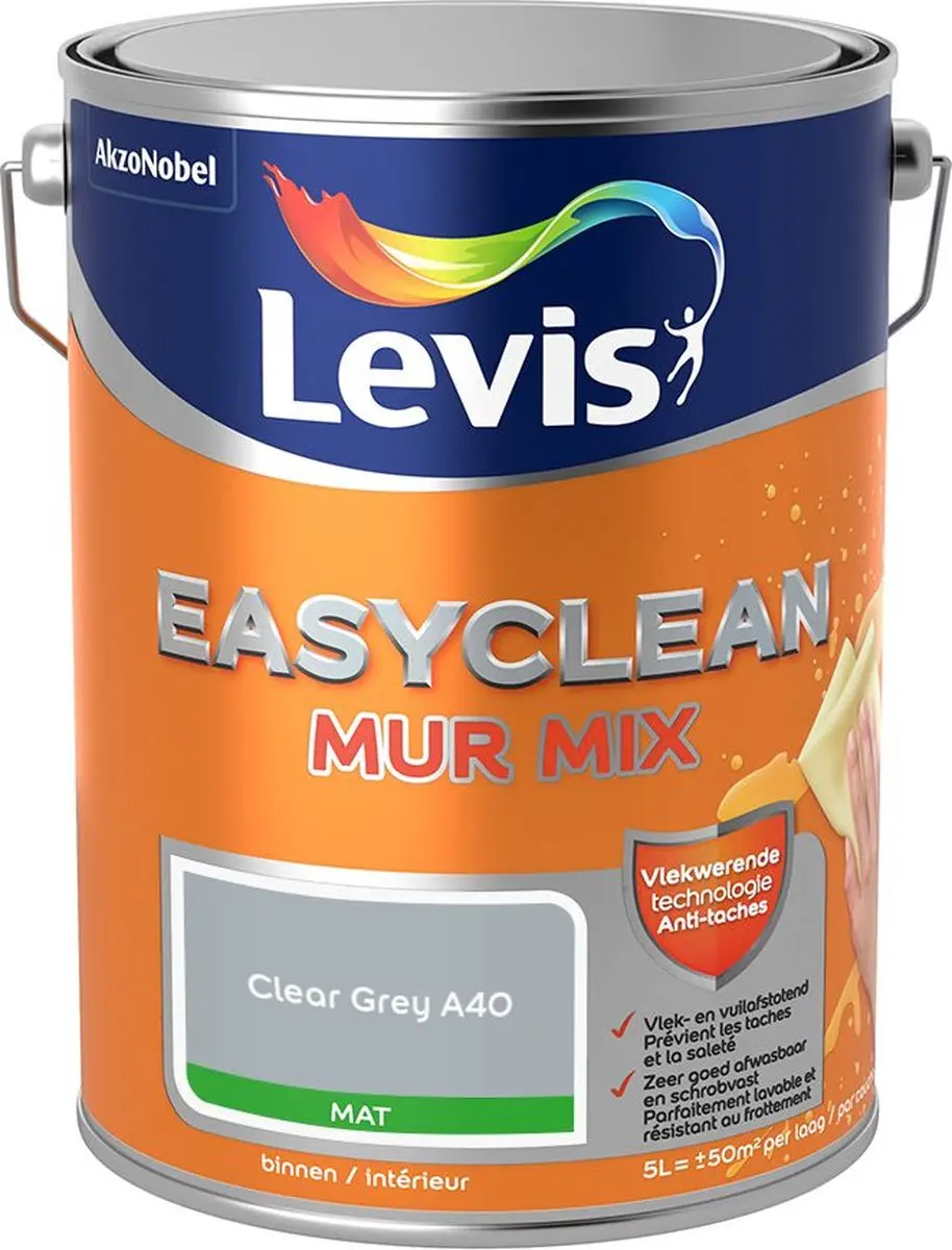 Levi's Easyclean Mur Mat Mix Clear Grey A40 Mengverf 5L