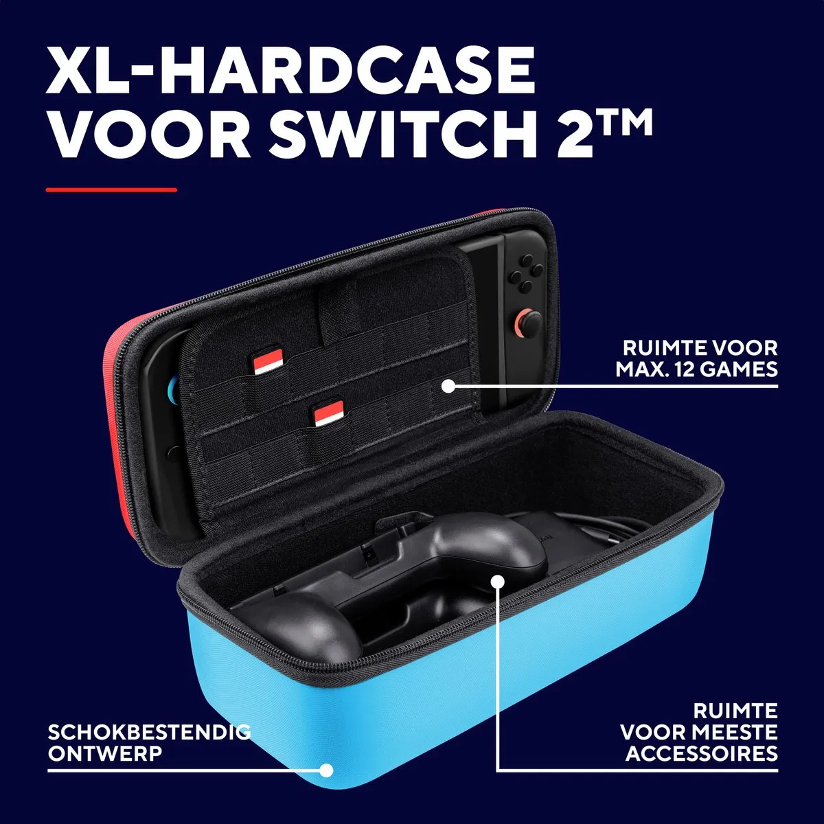 Trust GXT1252RB XL HARDCASE – Switch 2 Hardcase – XL Beschermhoes voor Switch 2 – voor Console & Joy–Cons – voor Nintendo Switch 2 – Rood/Blauw