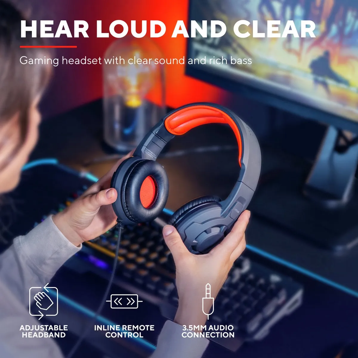 Trust GXT 785 Ravius Gaming Headset & Muis Set - Zwart/Rood