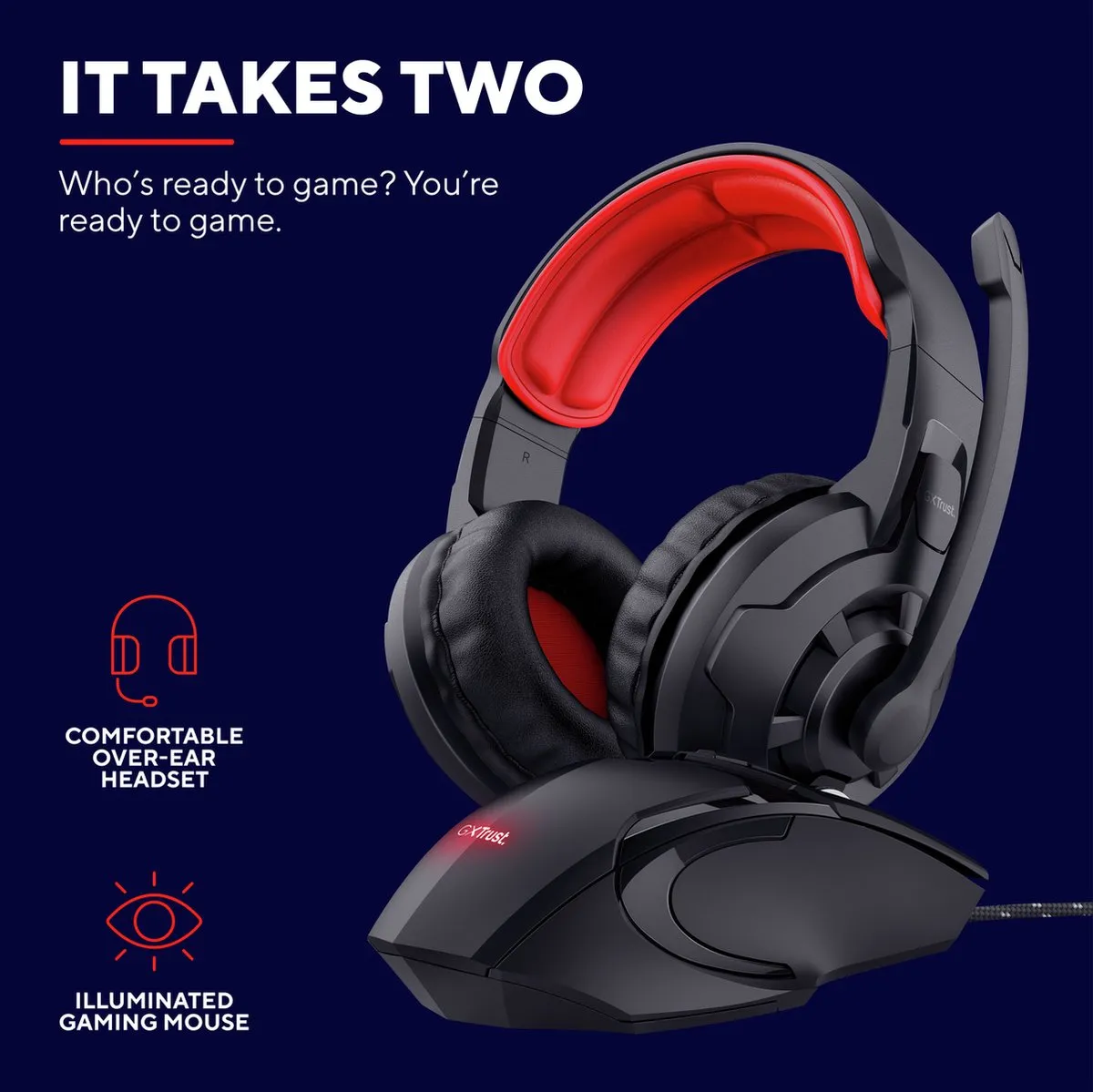 Trust GXT 785 Ravius Gaming Headset & Muis Set - Zwart/Rood