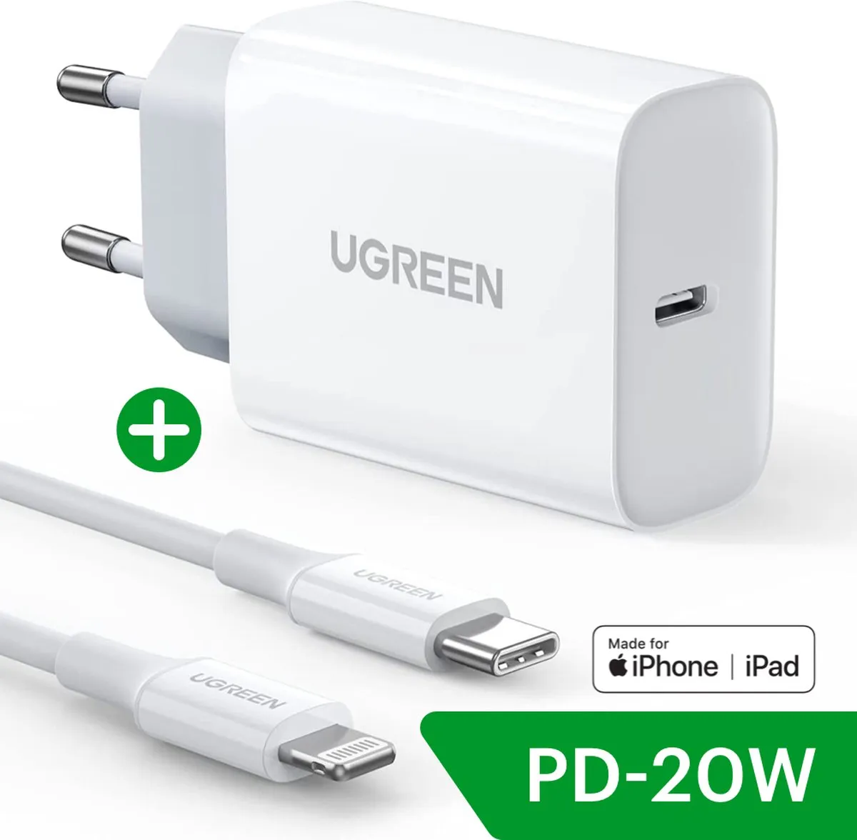 Ugreen 50698 Snellader 20W PD USB-C naar Lightning Kabel