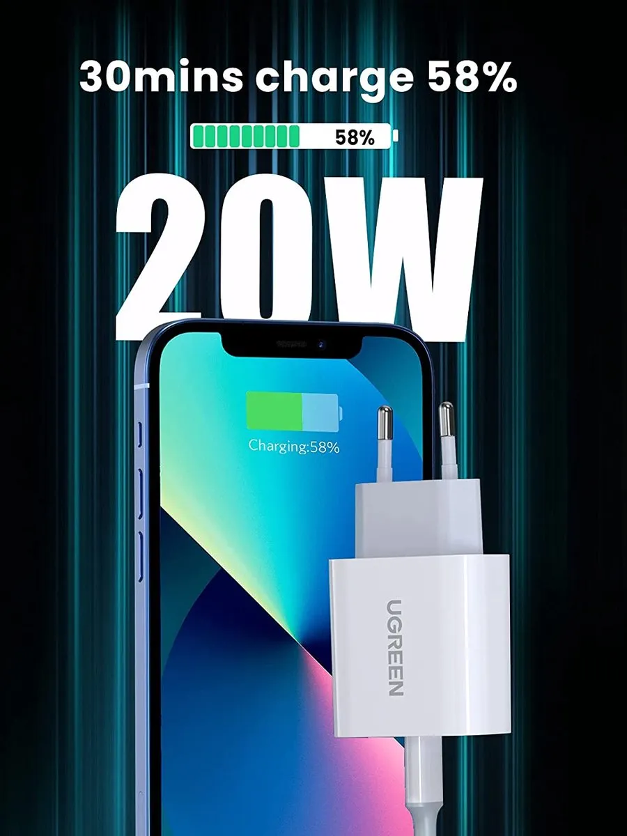 Ugreen 50698 Snellader 20W PD USB-C naar Lightning Kabel - Wit