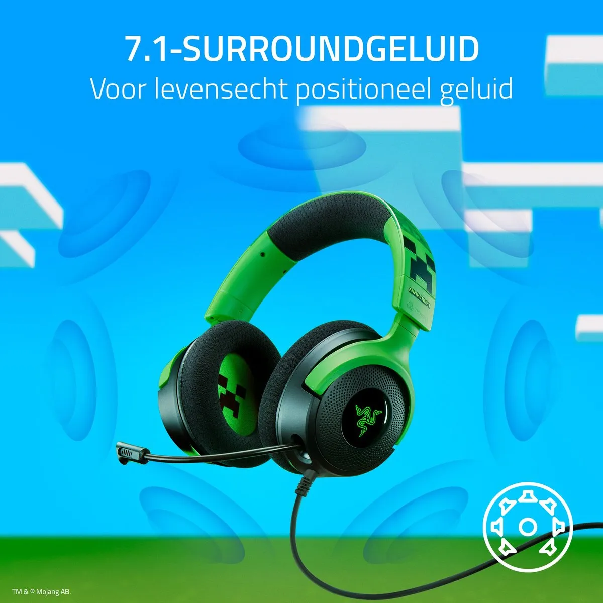 Razer Kraken V4 X Minecraft Edition Gaming Headset - Groen