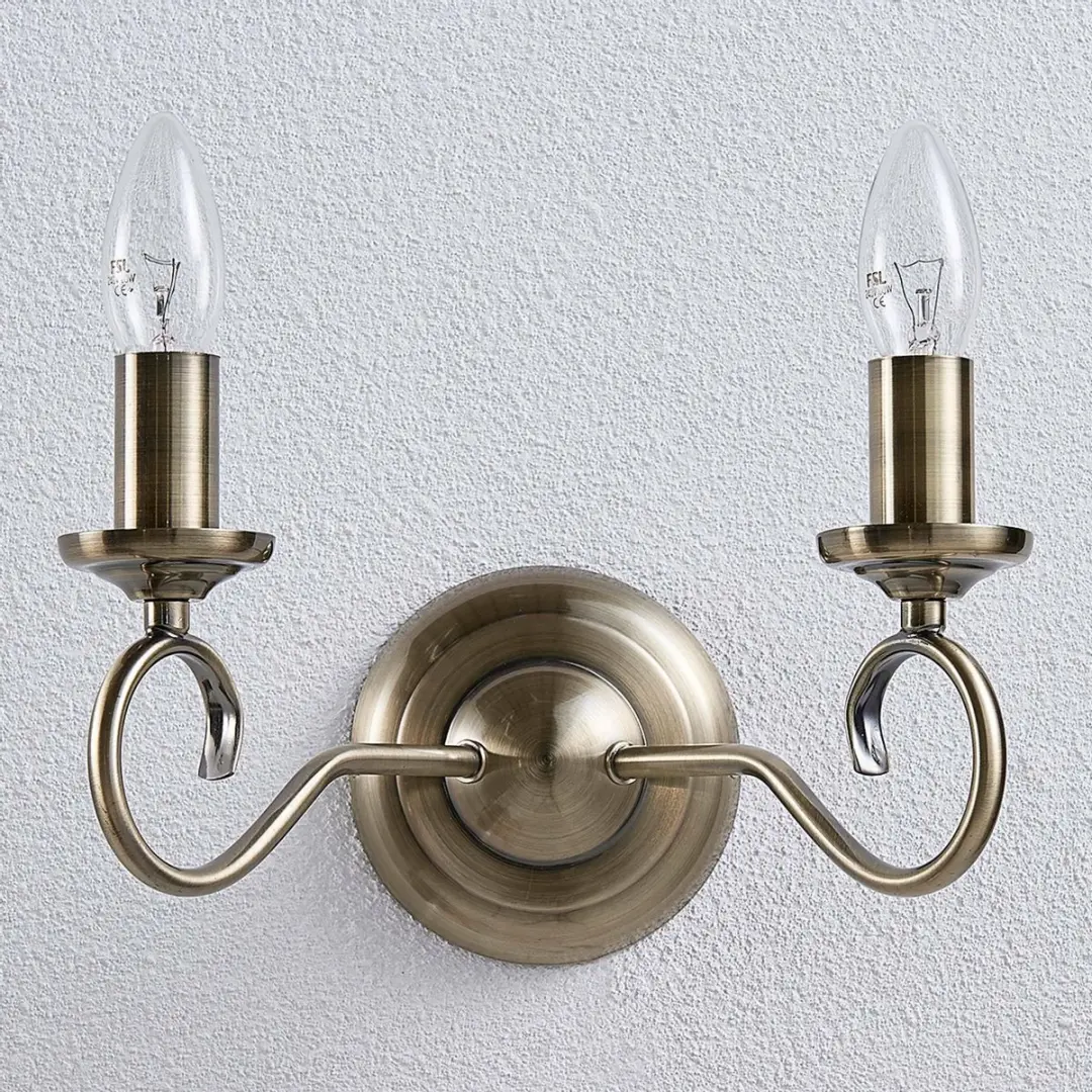 Lindby Wandlamp 2 Lichtpunten Antiek Messing - afbeelding 4 van 6