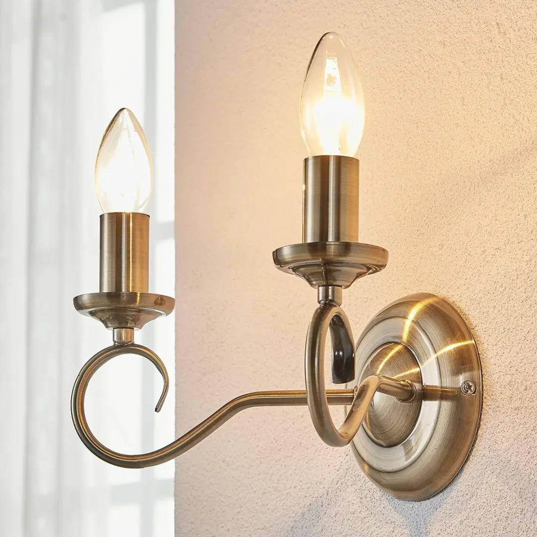 Lindby Wandlamp 2 Lichtpunten Antiek Messing
