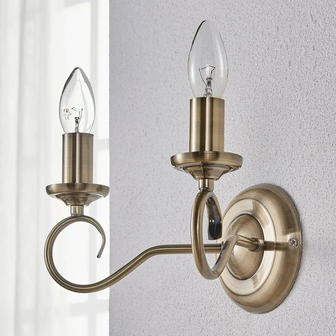 Lindby Wandlamp 2 Lichtpunten Antiek Messing - afbeelding 3 van 6