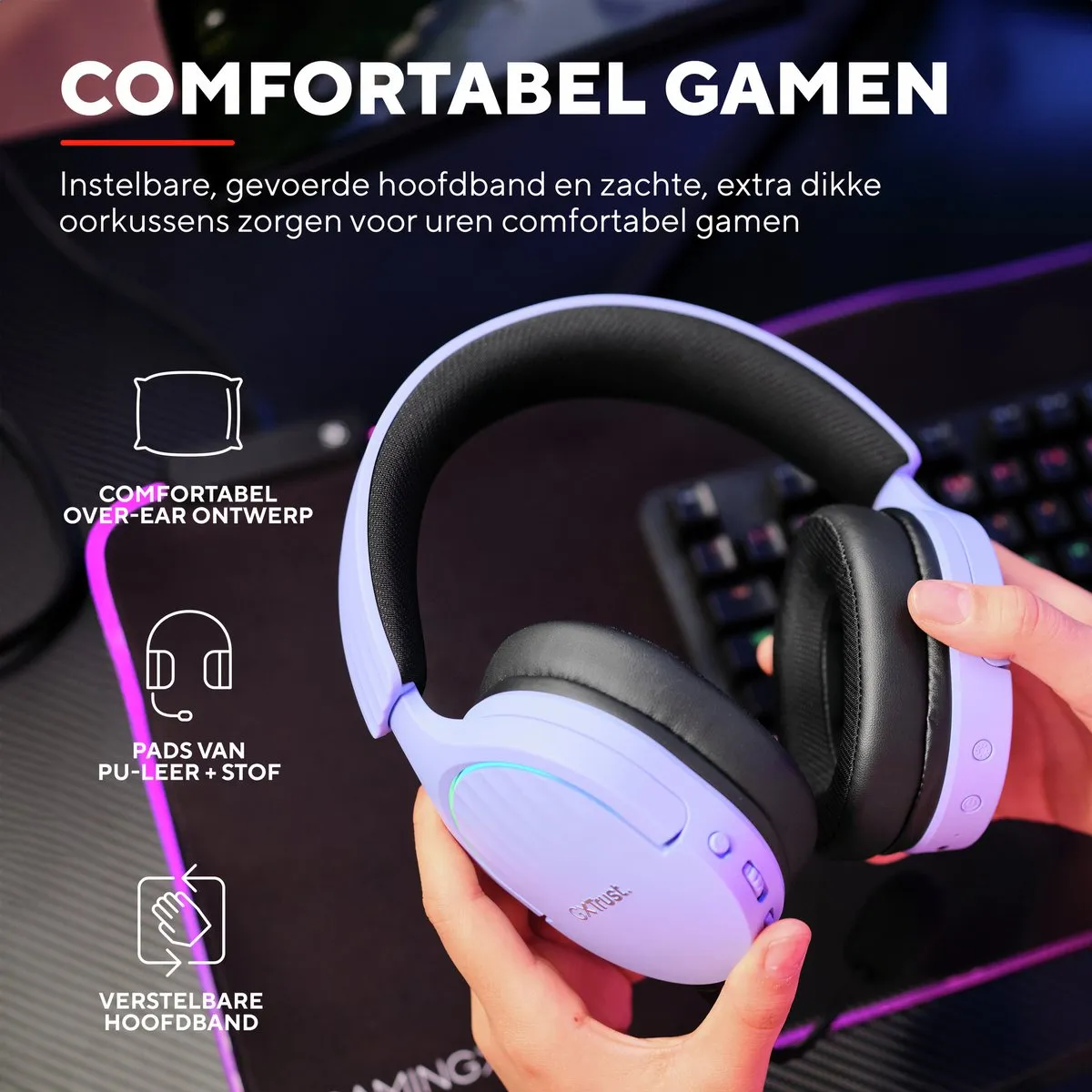 Trust GXT491P Fayzo Draadloze Gaming Headset - 7.1 Surround - Paars