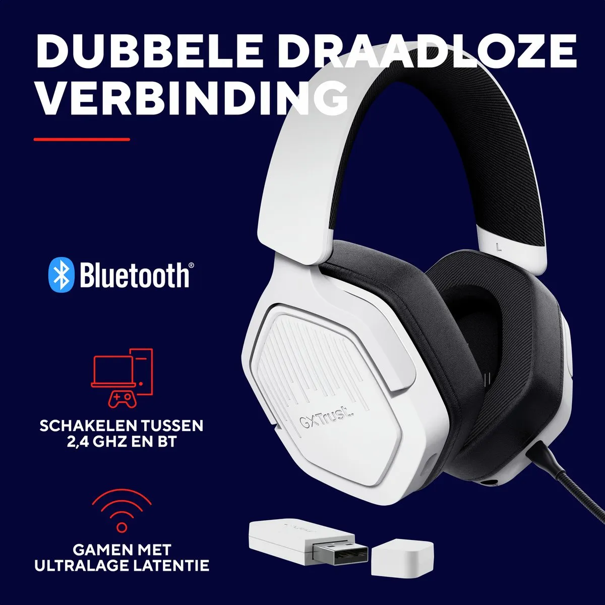 Trust GXT 493W Carus Wireless Gaming Headset - 20 uur - Wit
