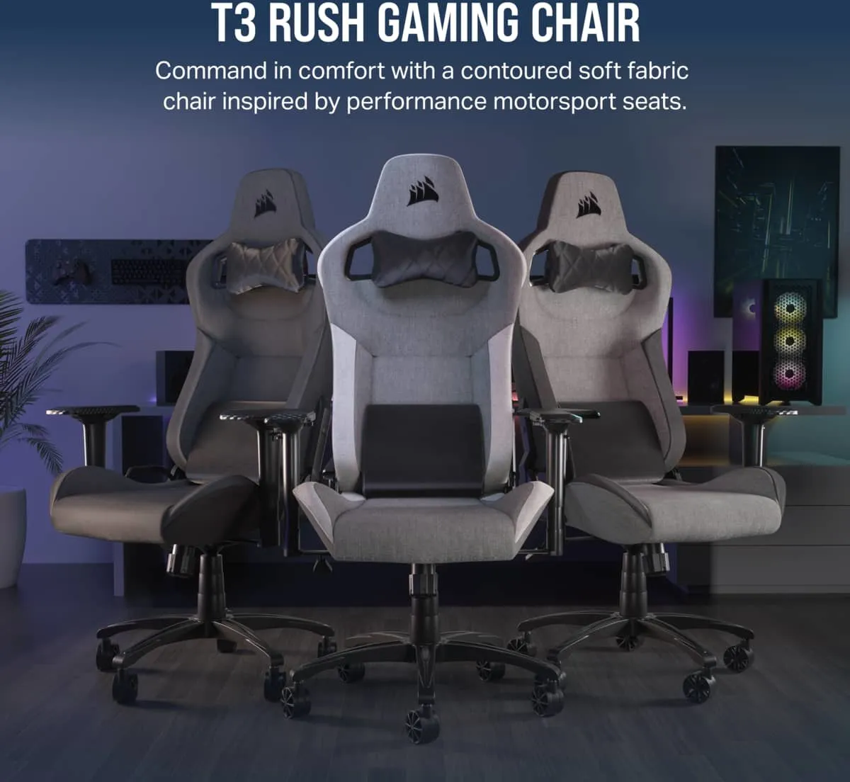 Corsair T3 Rush gamestoel - Zitgedeelte van mesh -Rugsteun van gaas - Zwart/Grijs