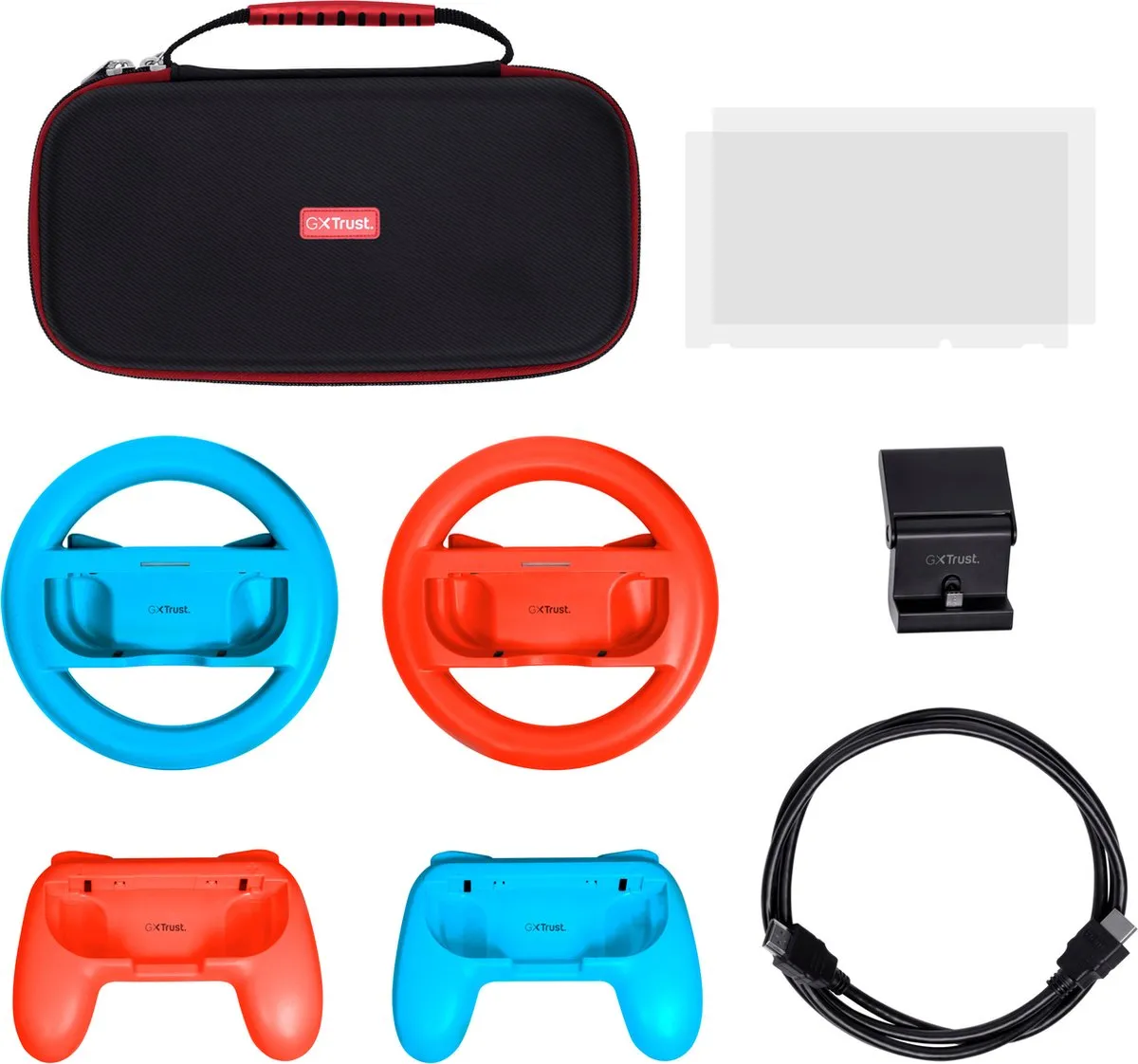 Trust GXT 1249 - 7-in-1 set - Opberghoes voor Nintendo Switch - 2 Joy-con sturen - 2 Joy-con grips - Screen Protector voor Switch & Switch OLED - Oplaad stand voor Switch