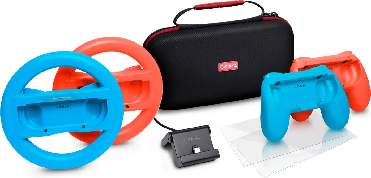 Trust GXT 1249 - 7-in-1 set - Opberghoes voor Nintendo Switch - 2 Joy-con sturen - 2 Joy-con grips - Screen Protector voor Switch & Switch OLED - Oplaad stand voor Switch