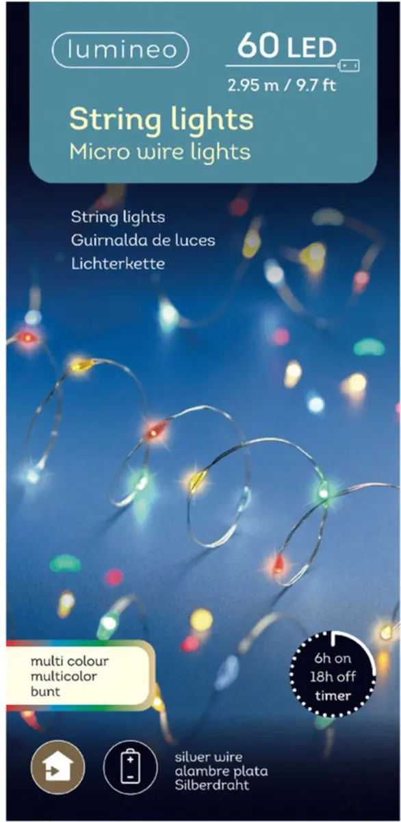 Lumineo Micro LED Lichtsnoer 60x - 295cm - Multicolor