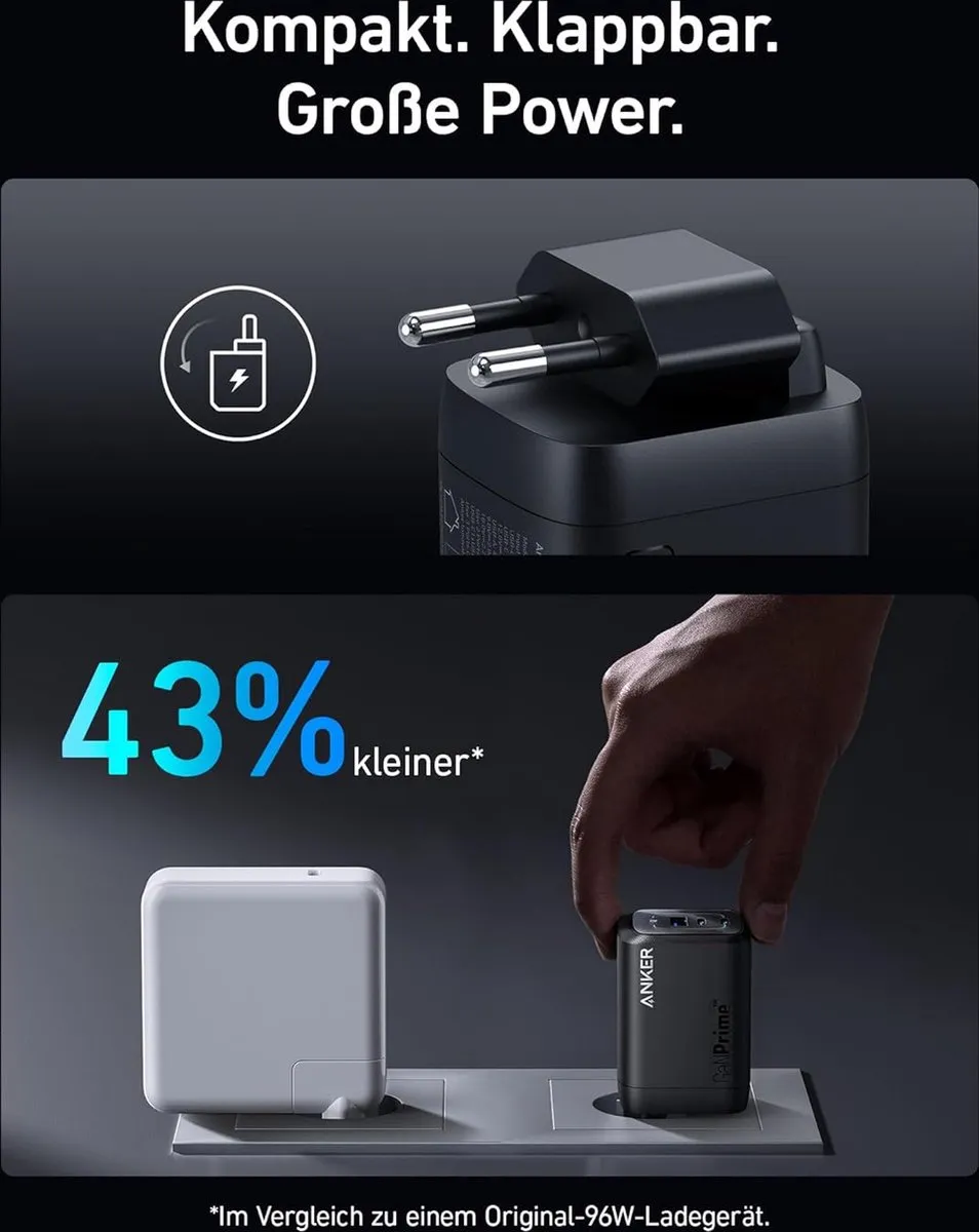 Anker GaNPrime 100W A2343311 USB-C Oplader - 3 Poorten - Zwart