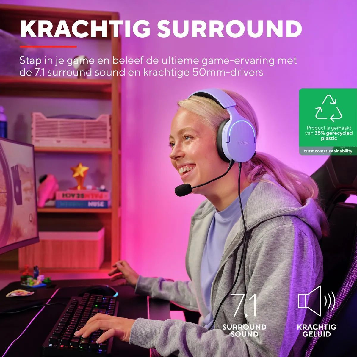 Trust GXT 490 Fayzo Gaming Headset - 7.1 Surround - Paars