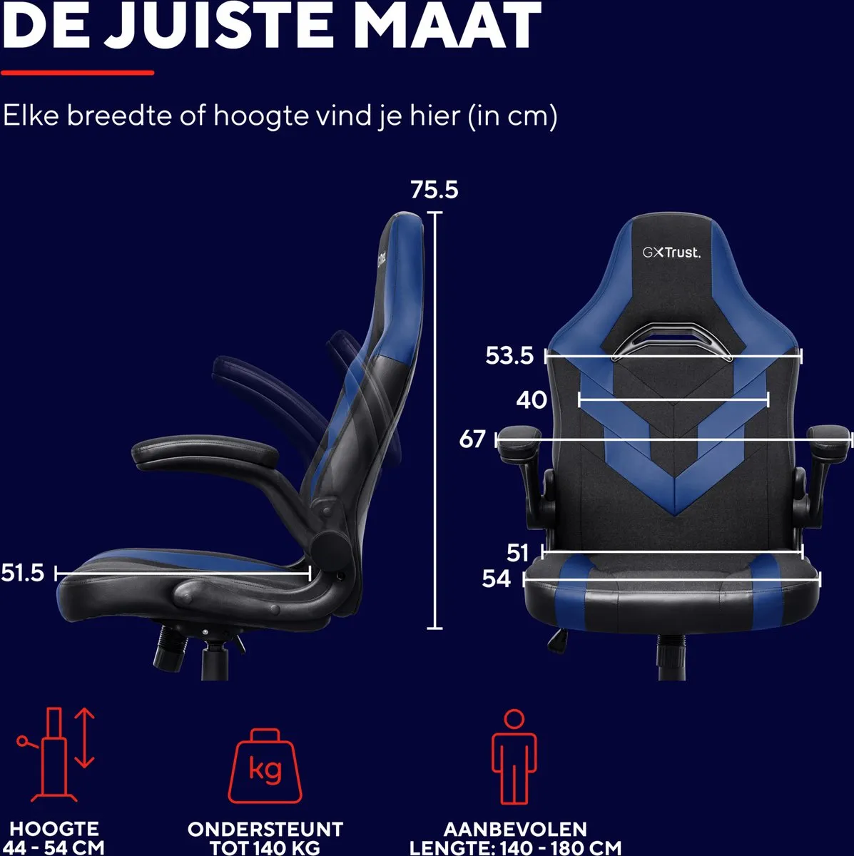 Trust GXT 703B Riye Gamingstoel - Blauw/Zwart - afbeelding 6 van 6