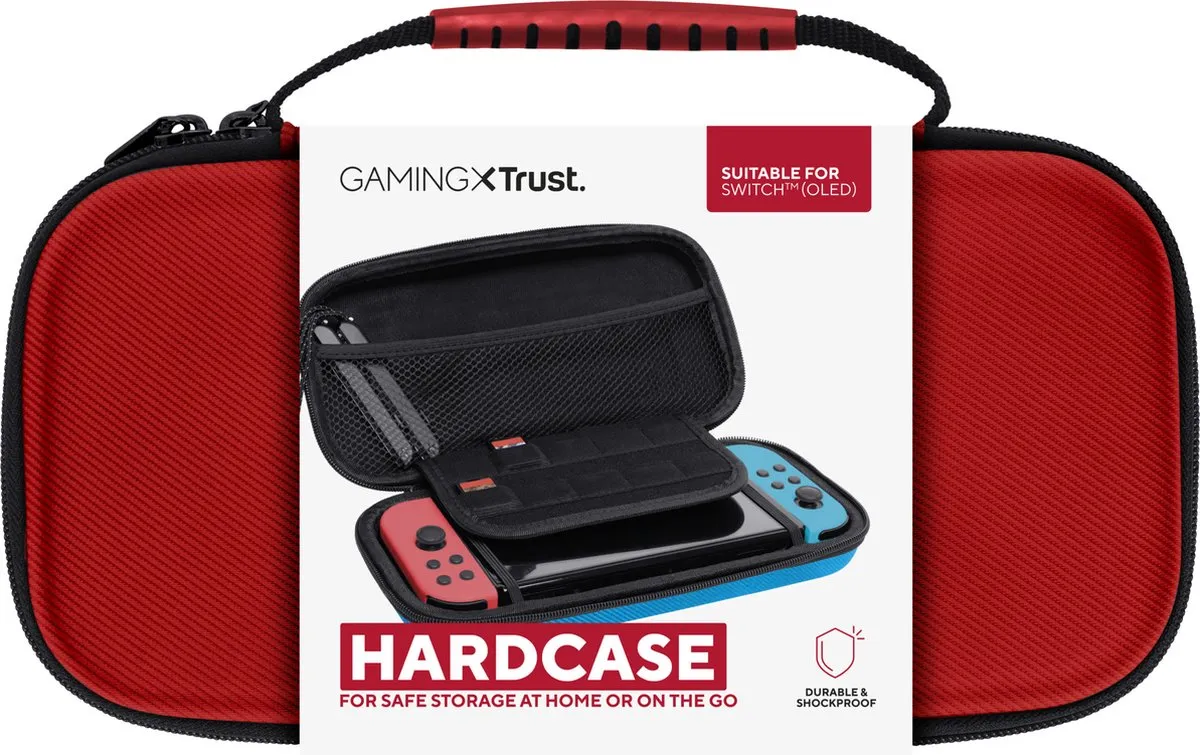 Trust GXT 1248 – Beschermhoes voor Nintendo Switch – Switch case – Hard case – Extra opbergruimte voor 4 Joy-Cons, 10 spellen en kabels - Blauw/Rood
