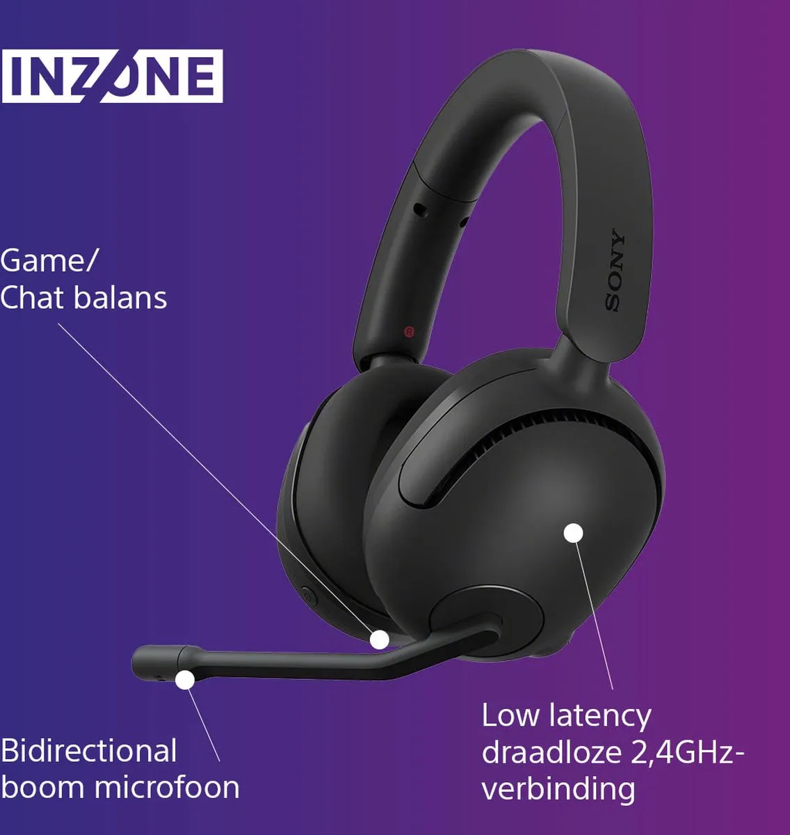Sony INZONE H5 WHG500B.CE7 Draadloze Gaming Headset - Zwart - afbeelding 6 van 6