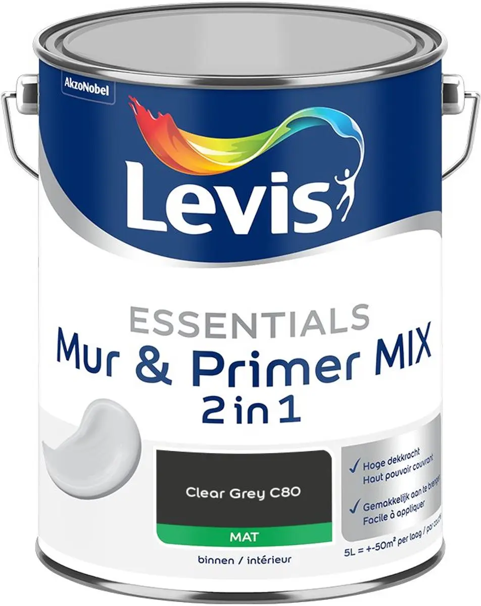 Levi's Essentials Mur & Primer Mix Clear Grey C80 Mengverf 5L