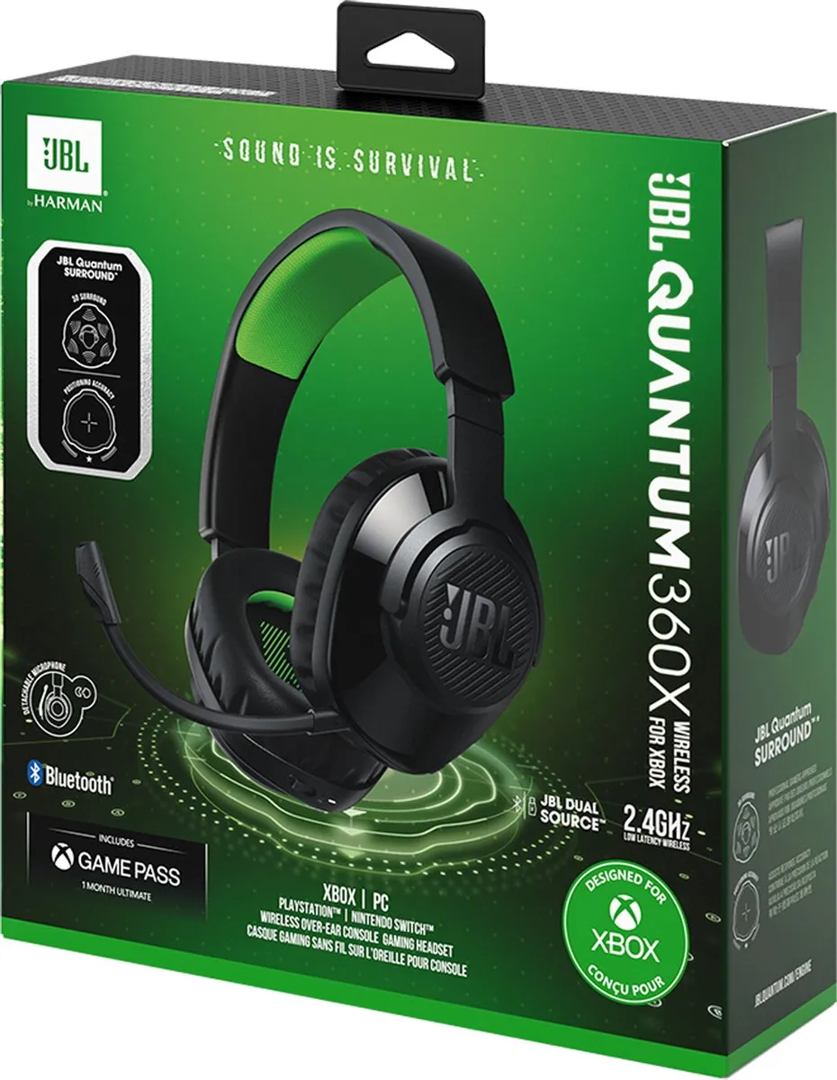 JBL Quantum 360X Draadloze Headset Xbox - 22 uur - Zwart/Groen