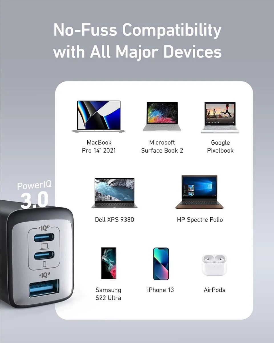 Anker 735 GaN-II Oplader 65W - Wit + 2x USB-C Kabel 60W 1.8m